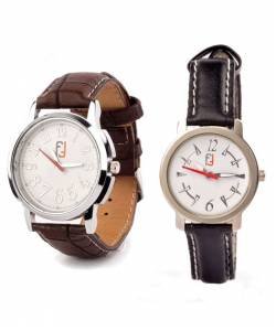 Men's Brown Strap Watch + Women's Black strap Watch